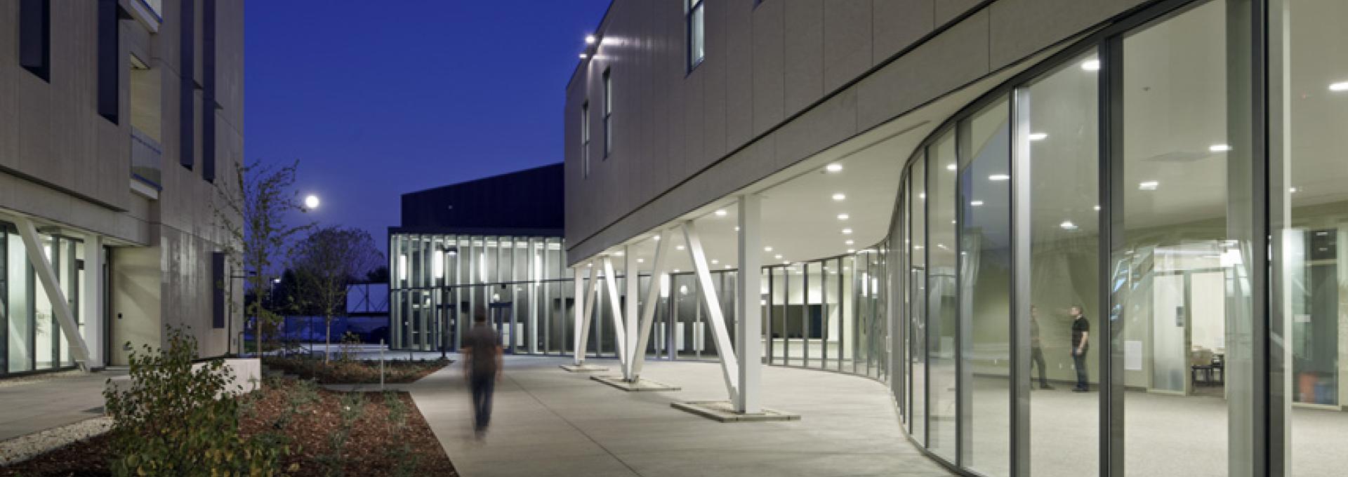 Outside of Gallagher Hall at Night