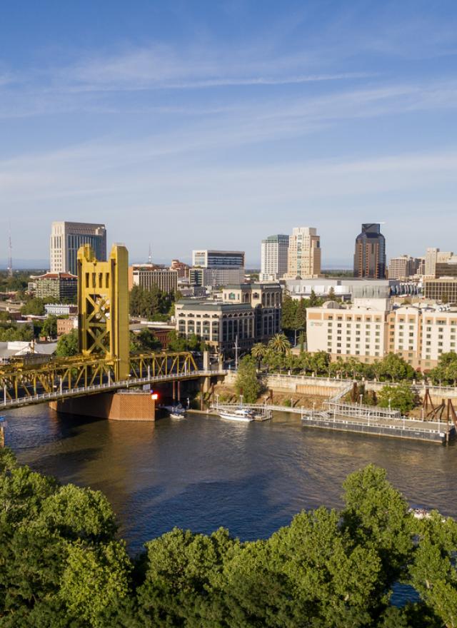 aerial shot of downtown Sacramento